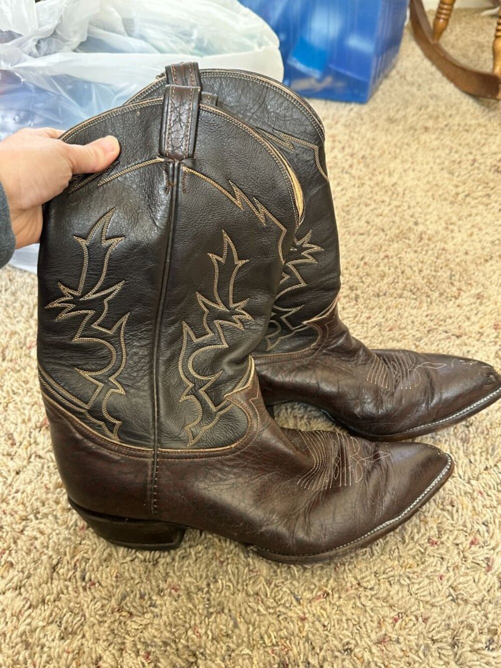 Tony Lama Mens Brown Black Leather Cowboy Boots 14D Distressed Western Style